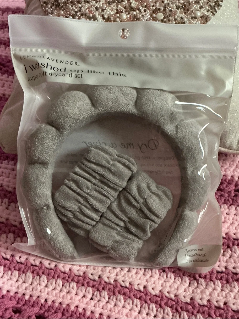 Lemon lavender Washed Luxe Super Soft Headband & Wristband Set - Gray 3 Pieces